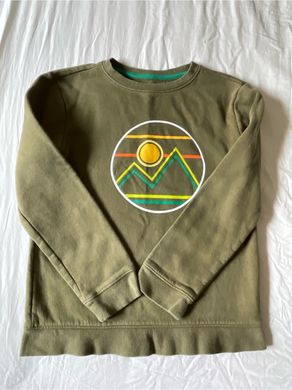 Cat & Jack Olive Green Crewneck Sweatshirt with Mountain Sun Graphic